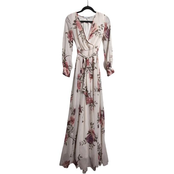 Baltic Born Lydia Maxi Dress Ivory Floral Print Wrap Long Sleeves V-Neck Size XS - Picture 1 of 10